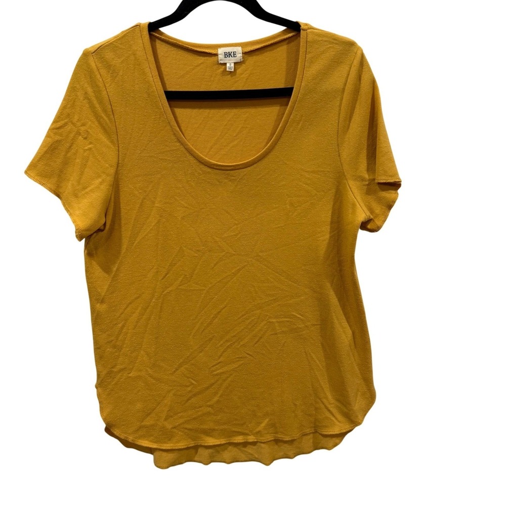 BKE Womens Mustard Yellow Scoop Neck‎ T Shirt Size Small Short Sleeve Top